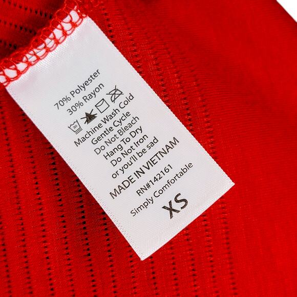 LuLaRoe Carly XS Red Pintuck Stripe Textured High Low A-Line Swing Dress Holiday - Picture 4 of 9